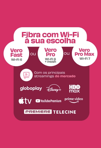 Internet são os outros. Vero é muito mais. Fibra com Wi-Fi à sua escolha e os principais streamings do mercado.